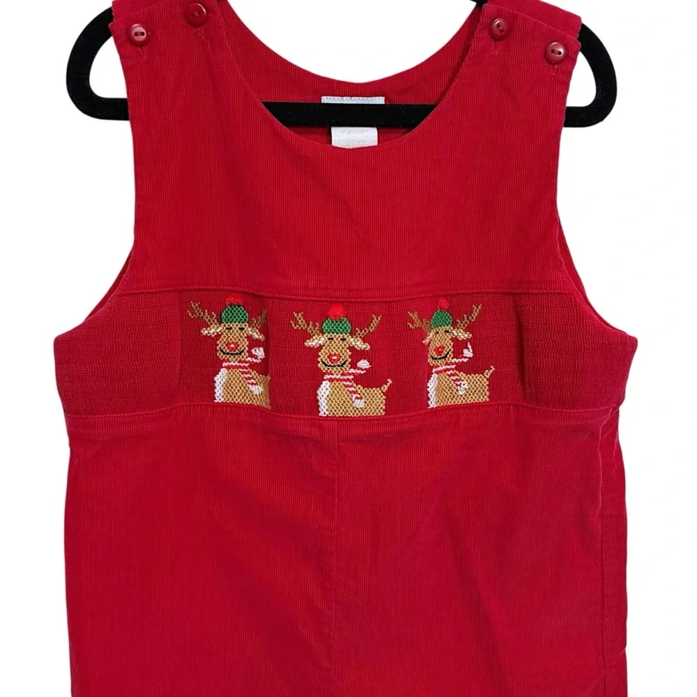 Vive La Fete Red Corduroy Christmas Reindeer Embroidered Holiday Jon Jon Size 4T
